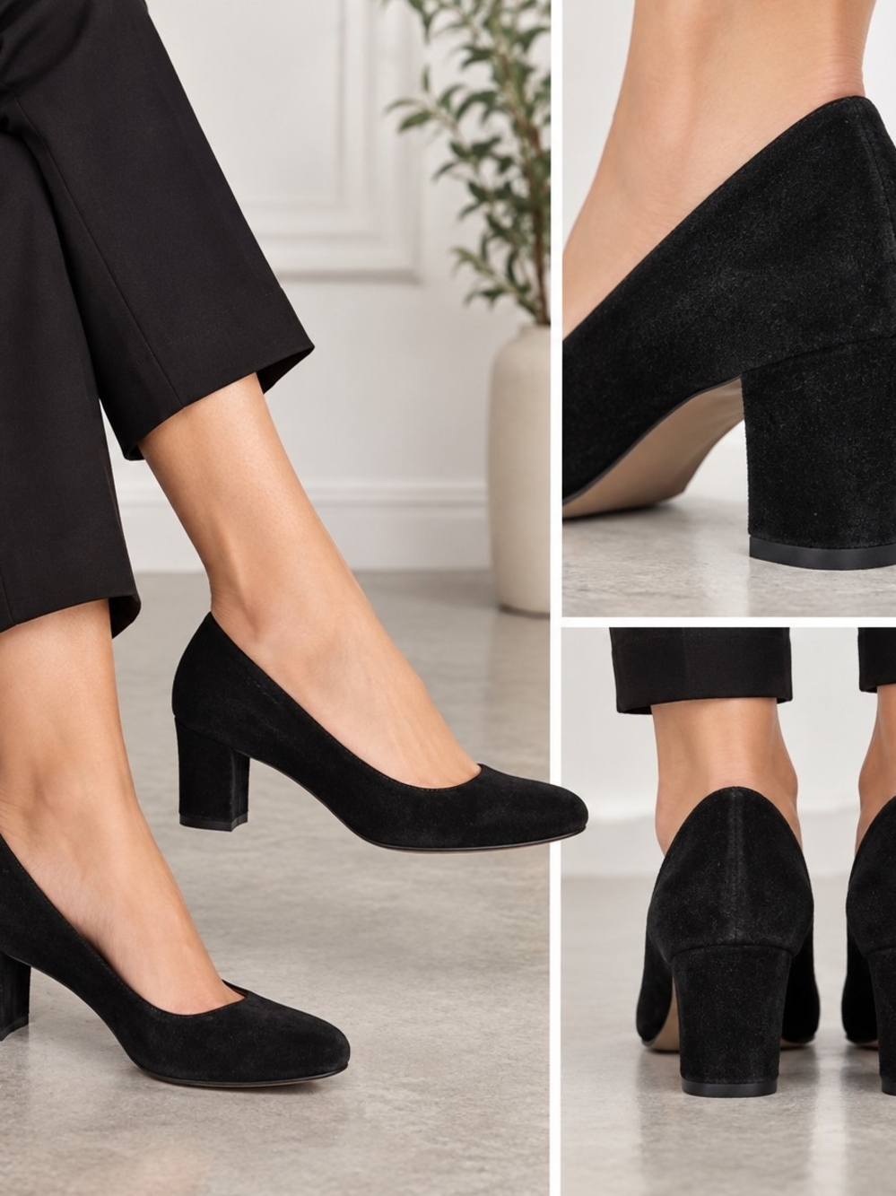 Ann Taylor Black Suede Leather Block Heel Pumps Shoes Sz9.5 Italy Career Minimal